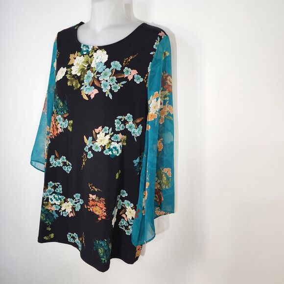 Chico's Top Womens Size 0 Small Floral Woven 3/4 Kimono Sleeve Scoop 570242670 - Picture 5 of 9